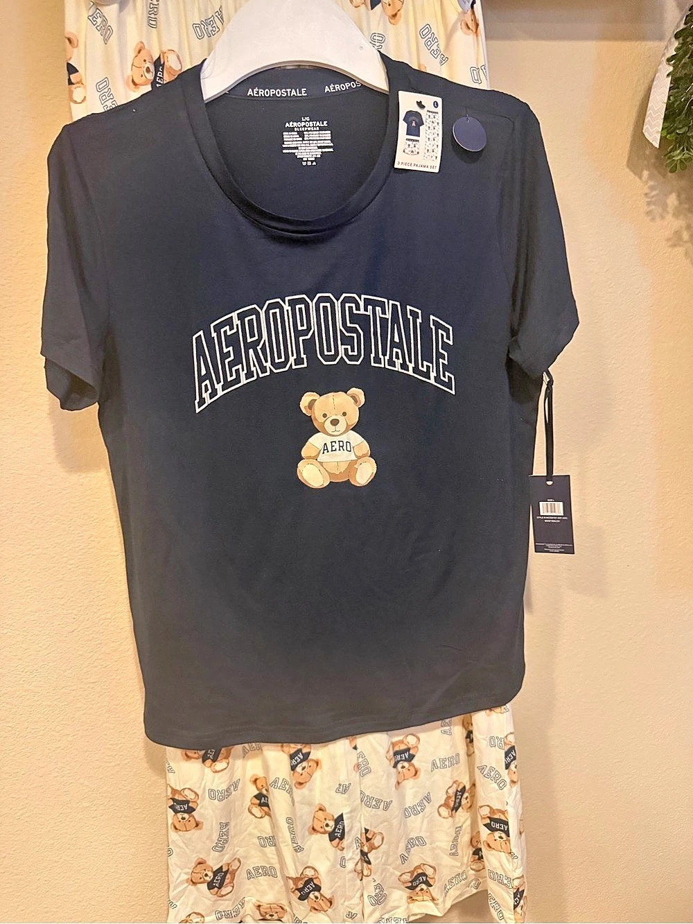 Aeropostale 3 Piece Pajama Set Graphic Blue Size Large NWT